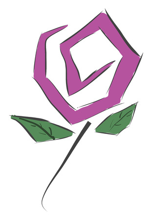Simple purple flower with gren leaves vector illustration on white backgroundのイラスト素材