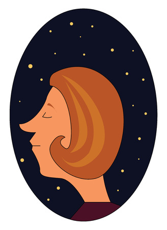 Profile of a girl at night vector illustration on white backgroundのイラスト素材