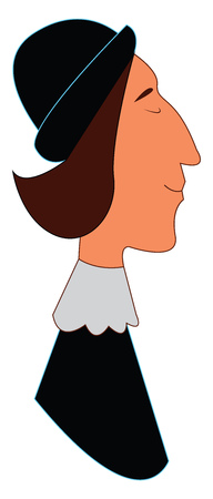 Profile of a smiling girl in black dress with white collar and black hat vector illustration on white background のイラスト素材