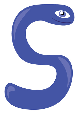 A blue snake shaped alphabetic figure of S vector color drawing or illustrationのイラスト素材