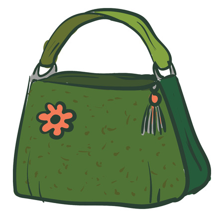 Green handbag with a pink flower vector illustration on white backgroundのイラスト素材