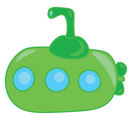 A toy submarine in green and blue color for the kids vector color drawing or illustrationのイラスト素材