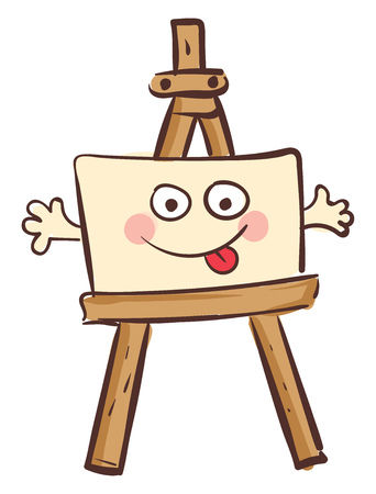 Easel with a happy canvas vector illustration on white backgroundのイラスト素材