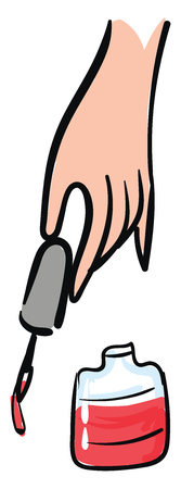 Hand holding a nailpolish brush and red nailpolish bottle vector illustration on white backgroundのイラスト素材