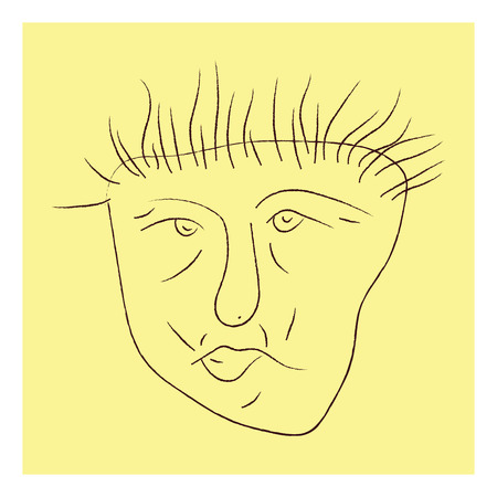 Pencil drawing of a man's face with spiked hair on a yellow paper vector color drawing or illustrationのイラスト素材