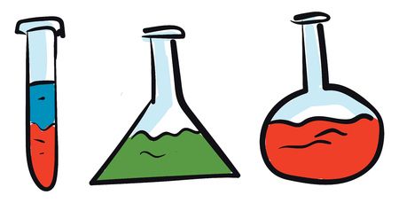 Chemistry glass flasks with colorful liquid vector illustration on white backgroundのイラスト素材