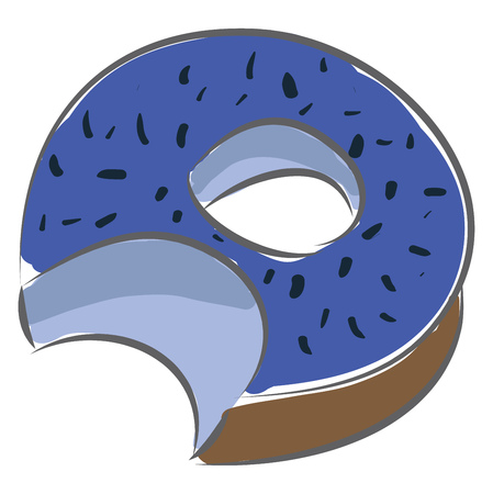 Vector illustration of a blue donut with bitemark on white background のイラスト素材