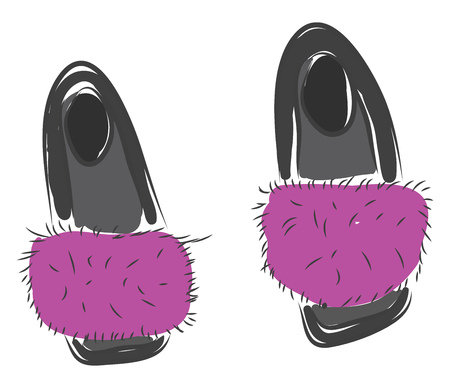 Grey and pink fluffy slippers vector illustration on white backgroundのイラスト素材