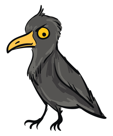 Angry crow looking down illustration color vector on white backgroundのイラスト素材