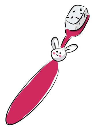 Pink toothbrush for children with a bunny on vector illustration o white backgroundのイラスト素材