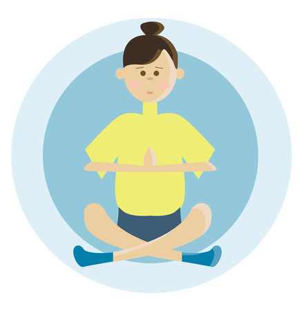 An woman is practicing yoga pranayama in comfortable clothes vector color drawing or illustrationのイラスト素材