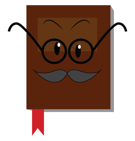 Brown book with mustache and glasses illustration print vector on white backgroundのイラスト素材