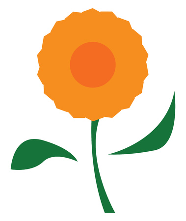 A beautiful orange flower with two leafs and stem vector color drawing or illustrationのイラスト素材