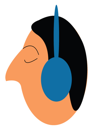 A person is listening to music with his blue headphones on vector color drawing or illustrationのイラスト素材