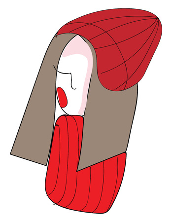 Abstract pictur of a girl with red hat vector illustration on backgroundのイラスト素材