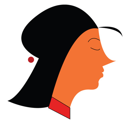 Side portrait of a young girl with beautiful hair style vector color drawing or illustrationのイラスト素材