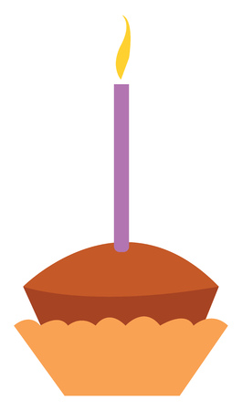 A little cup cake with a candle is ready to blow vector color drawing or illustration のイラスト素材