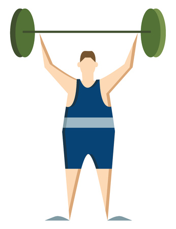 A athletic man wearing blue jersey is lifting heavy weight vector color drawing or illustrationのイラスト素材
