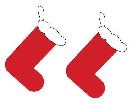 Festive decoration with red and white hanging socks vector color drawing or illustrationのイラスト素材