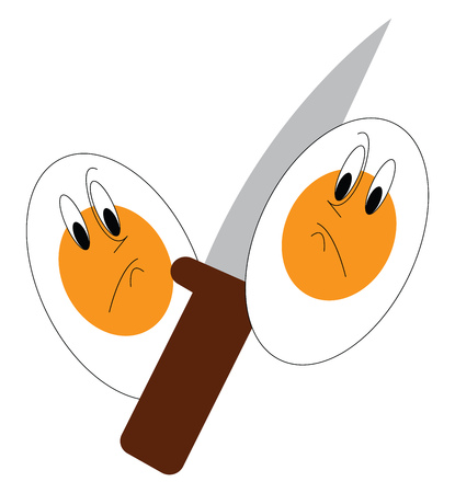 Two egghalfs with a knife between vector illustration on white backgroundのイラスト素材