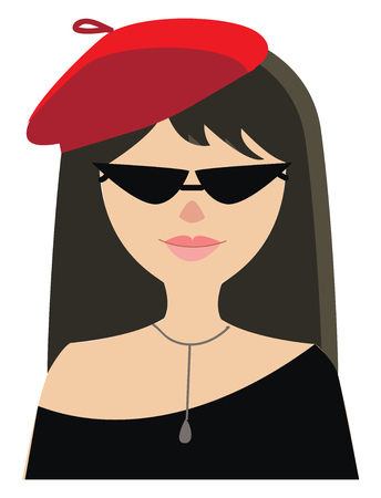 Portrait of a girl in black shirt with sunglasses red basket and silver necklace vector illustration on white backgroundのイラスト素材