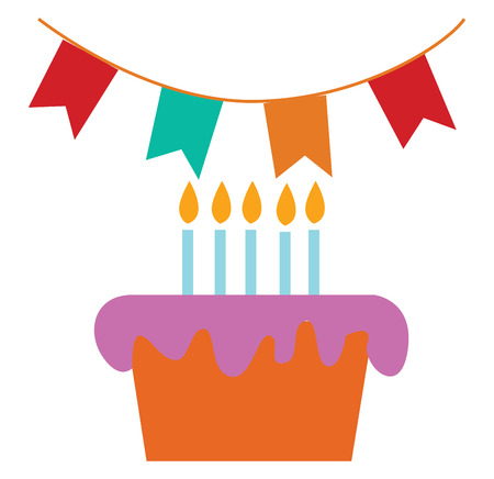 Birthday cake and decoration illustration print vector on white backgroundのイラスト素材