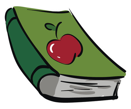 Green book with a red apple on vector illustration on white backgroundのイラスト素材