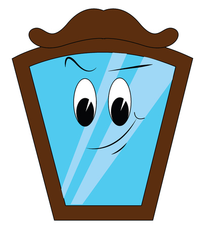 Mirror with thick brown frame and eyes vector illustration on white backgroundのイラスト素材