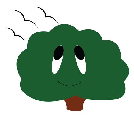 A small happy green tree looking at birds vector color drawing or illustrationのイラスト素材