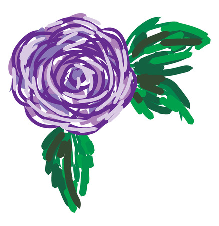 A drawing of a purple rose with green leaves around it vector color drawing or illustrationのイラスト素材