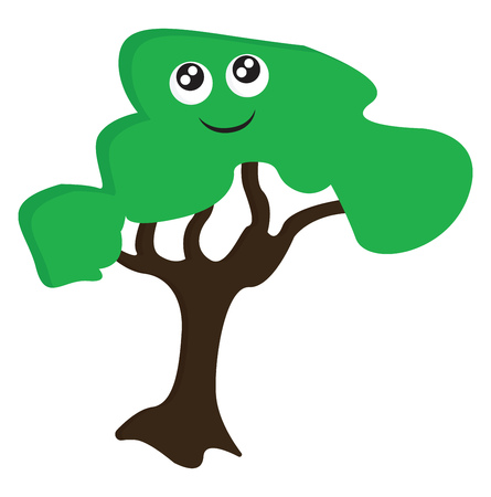 Tree with a face looking up illustration print vector on white backgroundのイラスト素材