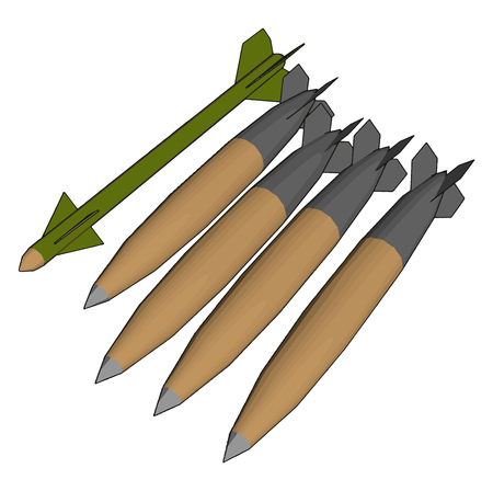 3D vector illustration on white background  of various army missilesのイラスト素材