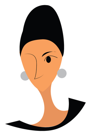 A one eyed lady wearing a silver earrings and hair tied up neatly vector color drawing or illustrationのイラスト素材