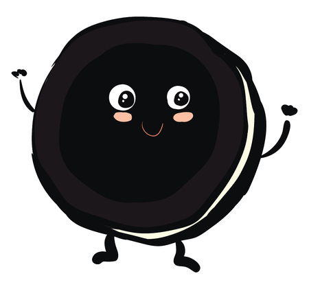 Cute smiling black and white oreo vector illustration on white backgroundのイラスト素材