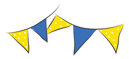 Blue and yellow party garland vector illustration on white backgroundのイラスト素材