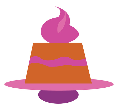 A brown and pink colored pie with pink whipped cream on top of it vector color drawing or illustrationのイラスト素材
