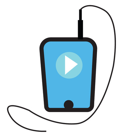 An electronic device connect with a wire and displaying the symbol of play button vector color drawing or illustrationのイラスト素材