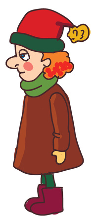 A lady in winter wear vector color drawing or illustrationのイラスト素材