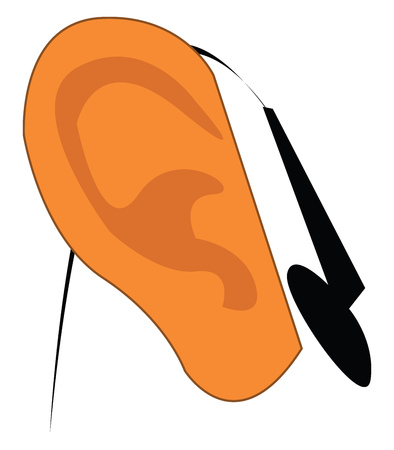 An image of an ear and black earphones vector color drawing or illustrationのイラスト素材