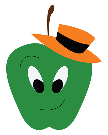 A green apple with a hat vector or color illustrationのイラスト素材