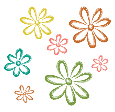 A drawing of Aster flowers of different colours namely yellow green and red vector color drawing or illustrationのイラスト素材