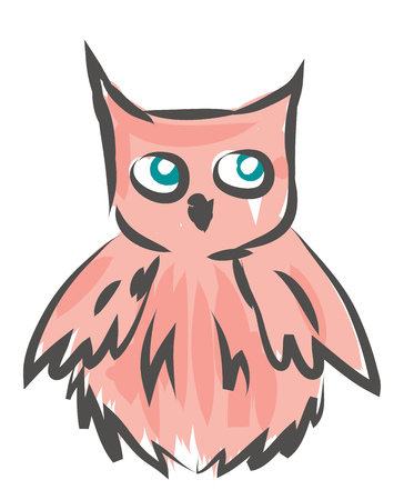 A peach colored feathered owl with green eyes vector color drawing or illustrationのイラスト素材