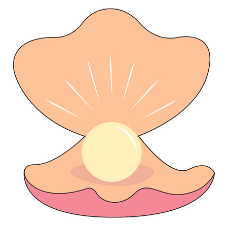 Shinny pearl in a sea shell vector illustration on white backgroundのイラスト素材