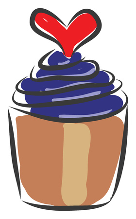 Blue jelly cupcake with red heart  vector illustration on white backgroundのイラスト素材