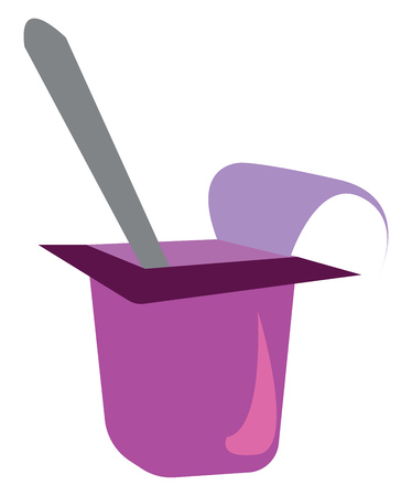 A purple yogurt box and spoon inside it vector color drawing or illustrationのイラスト素材