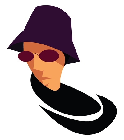 A man wearing a purple sun hat and violet sunglasses vector color drawing or illustrationのイラスト素材