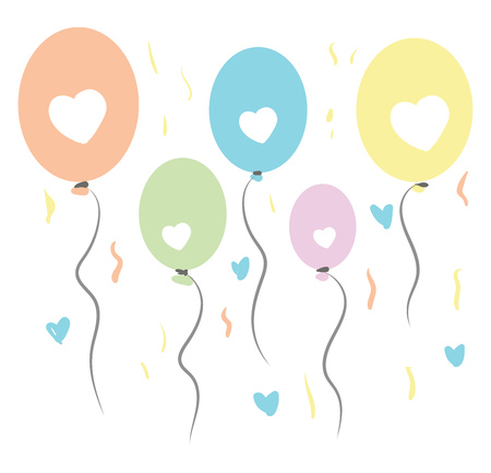 Colorful balloons and confetti vector or color illustrationのイラスト素材