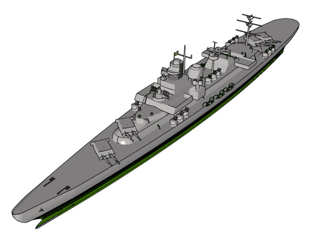 3D vector illustration of a long grey military ship on a white backgroundのイラスト素材