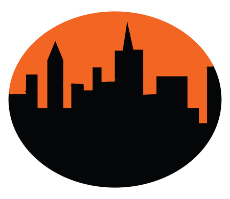 A silhouette of a city with an orange background vector color drawing or illustrationのイラスト素材