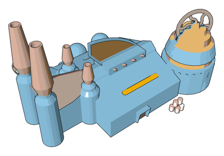 3D vector illustration of a blue manufacturing building white backgroundのイラスト素材